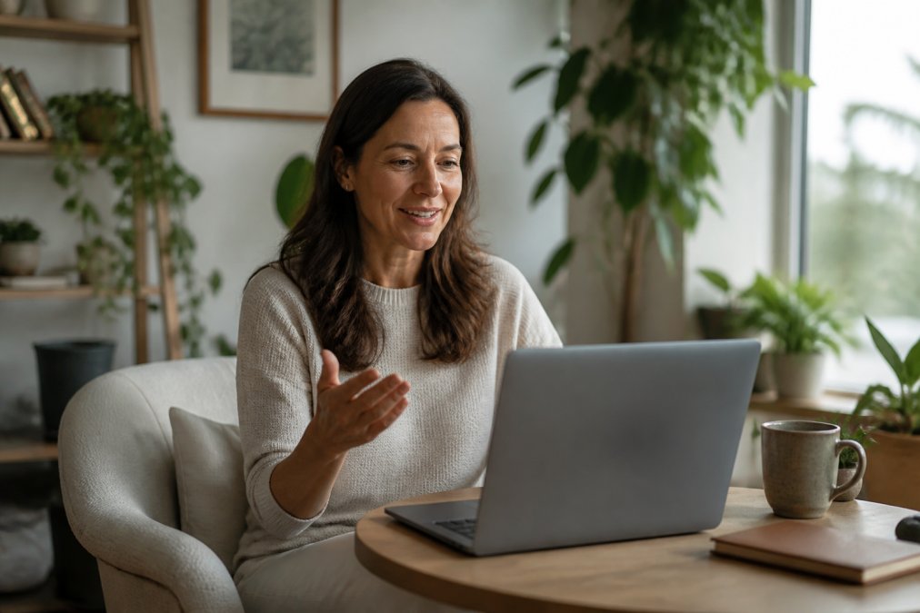 Woman in Telehealth Mental Health Conversation