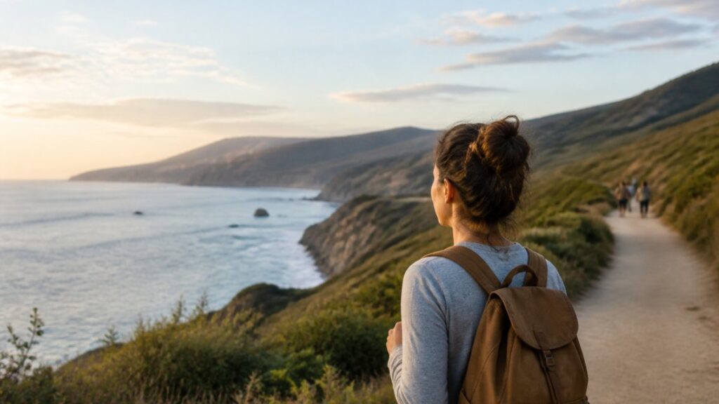 Woman on a Coastal Bluff Trail